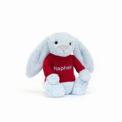 Jellycat Bashful Blue Bunny with Red Jumper UK | 21546AFYG